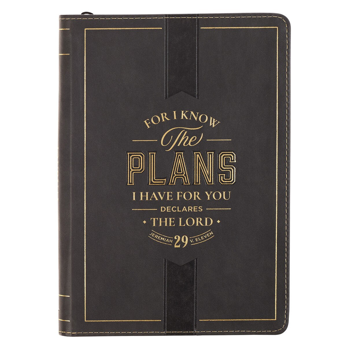 The Plans Charcoal Faux Leather Classic Journal with Zipper Closure - Jeremiah 29:11 by Christian Art Gifts