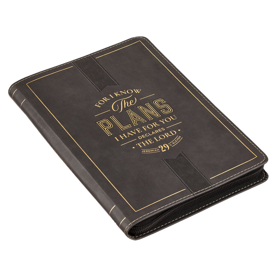 The Plans Charcoal Faux Leather Classic Journal with Zipper Closure - Jeremiah 29:11 by Christian Art Gifts, product view 2