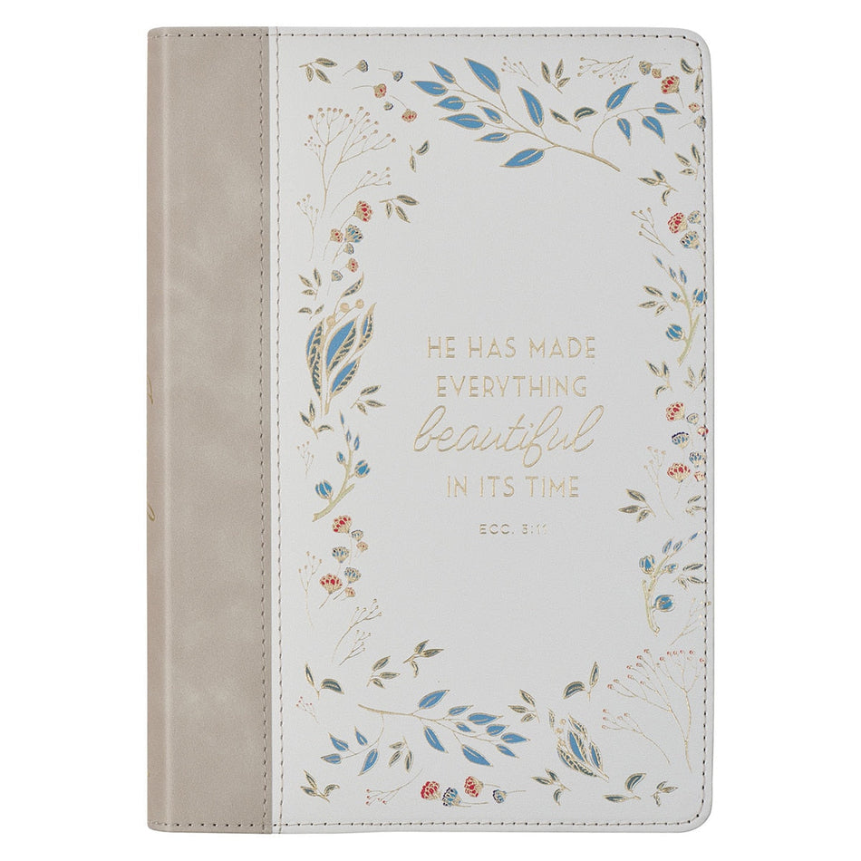 Everything Beautiful Cream Floral Faux Leather Classic Journal - Ecclesiastes 3:11 by Christian Art Gifts