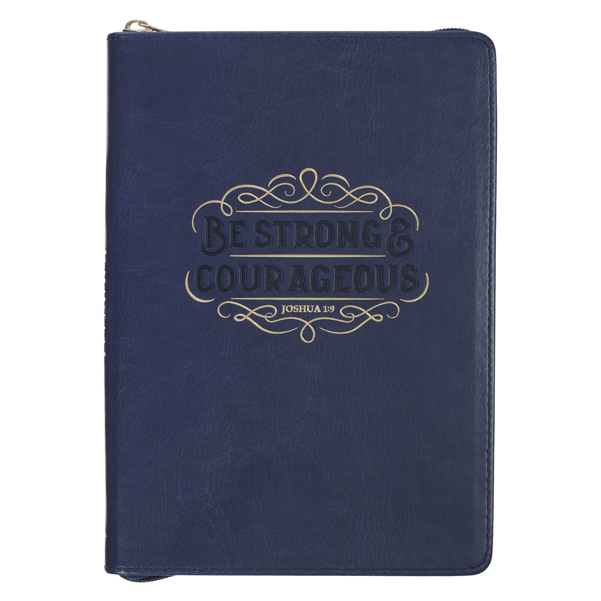 Be Strong and Courageous Blue Faux Leather Journal with Zipper Closure - Joshua 1:9 by Christian Art Gifts