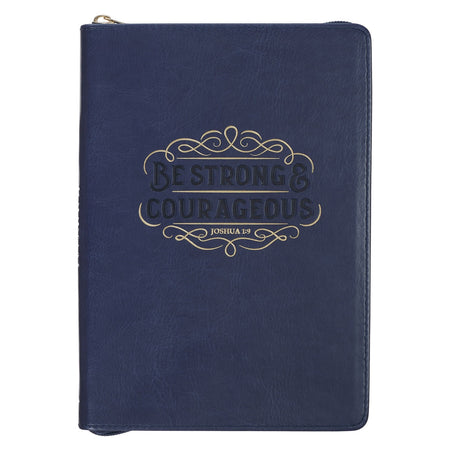 Be Strong and Courageous Blue Faux Leather Journal with Zipper Closure - Joshua 1:9 by Christian Art Gifts