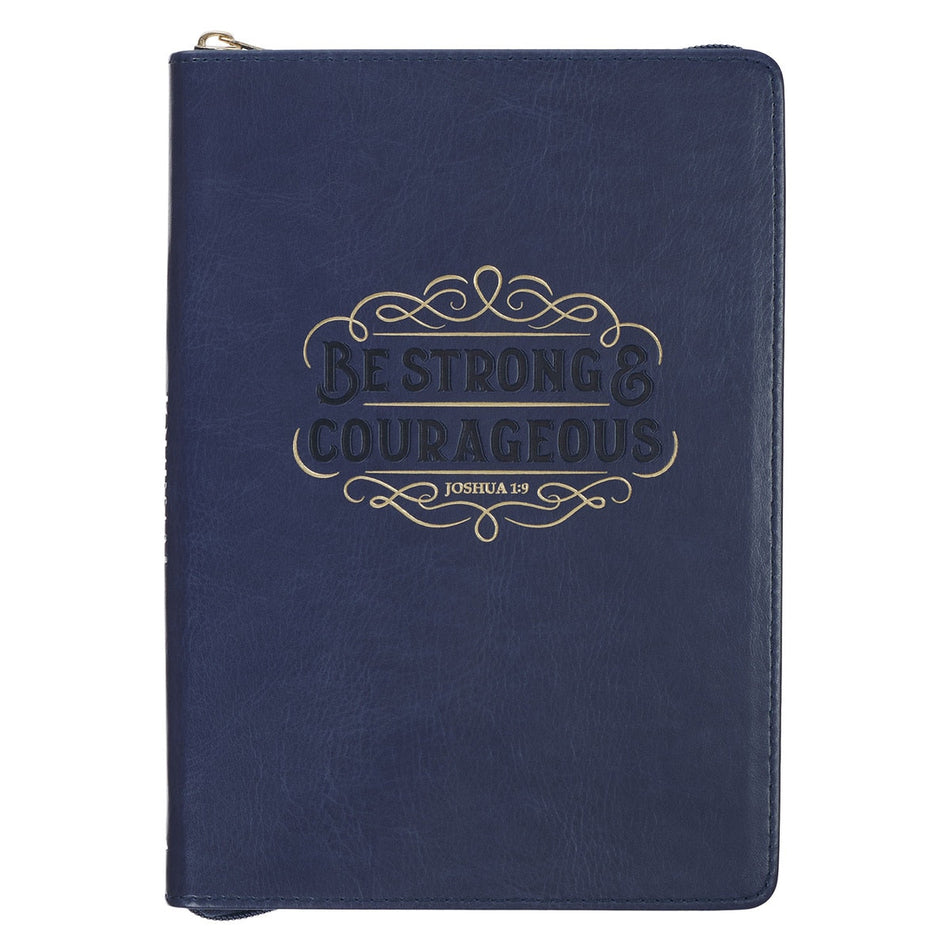 Be Strong and Courageous Blue Faux Leather Journal with Zipper Closure - Joshua 1:9 by Christian Art Gifts