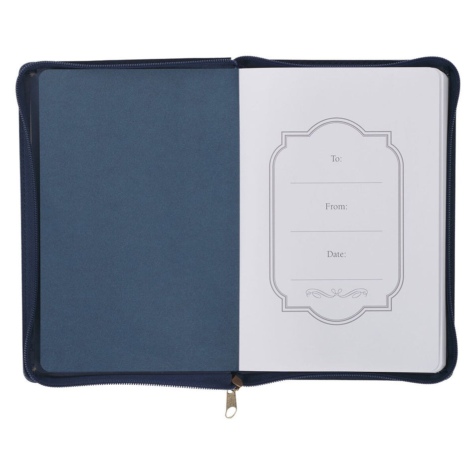 Be Strong and Courageous Blue Faux Leather Journal with Zipper Closure - Joshua 1:9 by Christian Art Gifts, product view 2