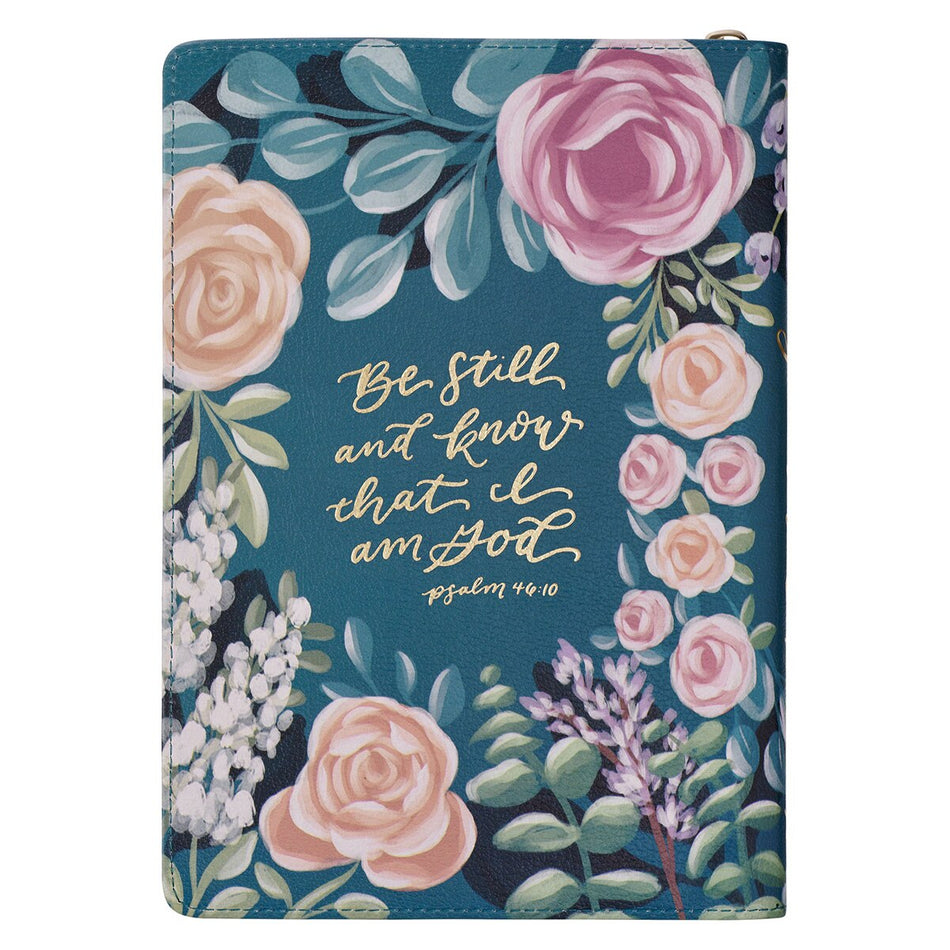 Love the Lord Teal Floral Faux Leather Journal with Zipper Closure - Matthew 22:37 by Christian Art Gifts, product view 2