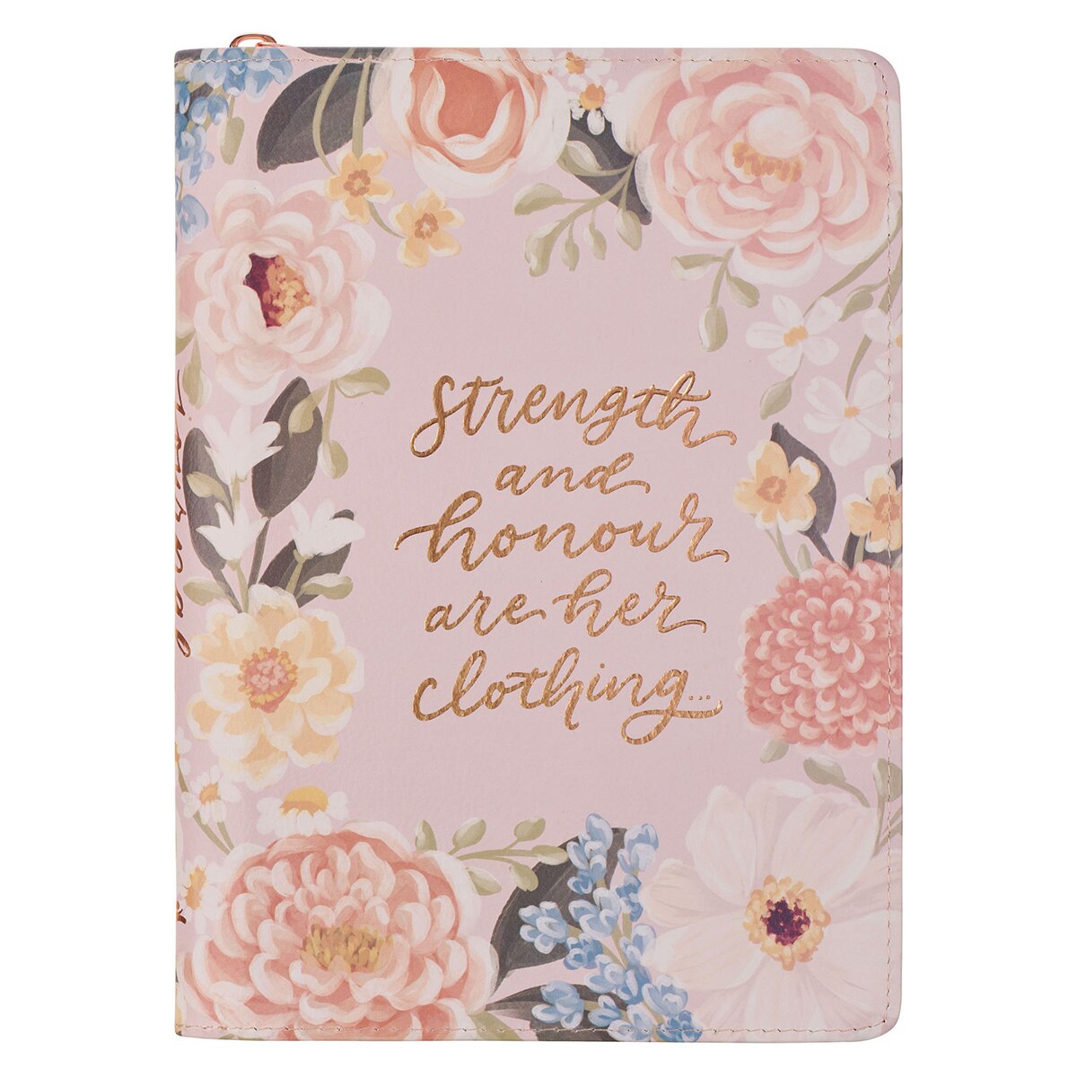 Strength and Honor Pink Floral Faux Leather Classic Journal with Zipper Closure - Proverbs 31:25 by Christian Art Gifts