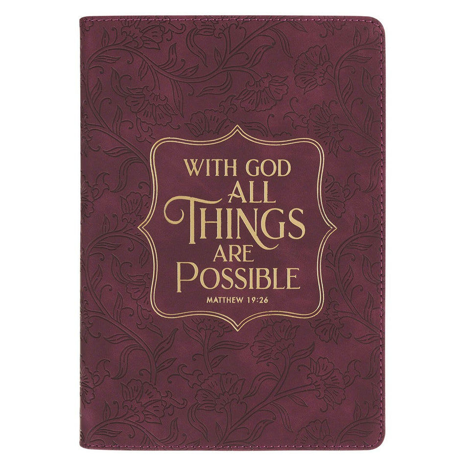 Things Are Possible Burgundy Faux Leather Classic Journal - Matthew 19:26 by Christian Art Gifts