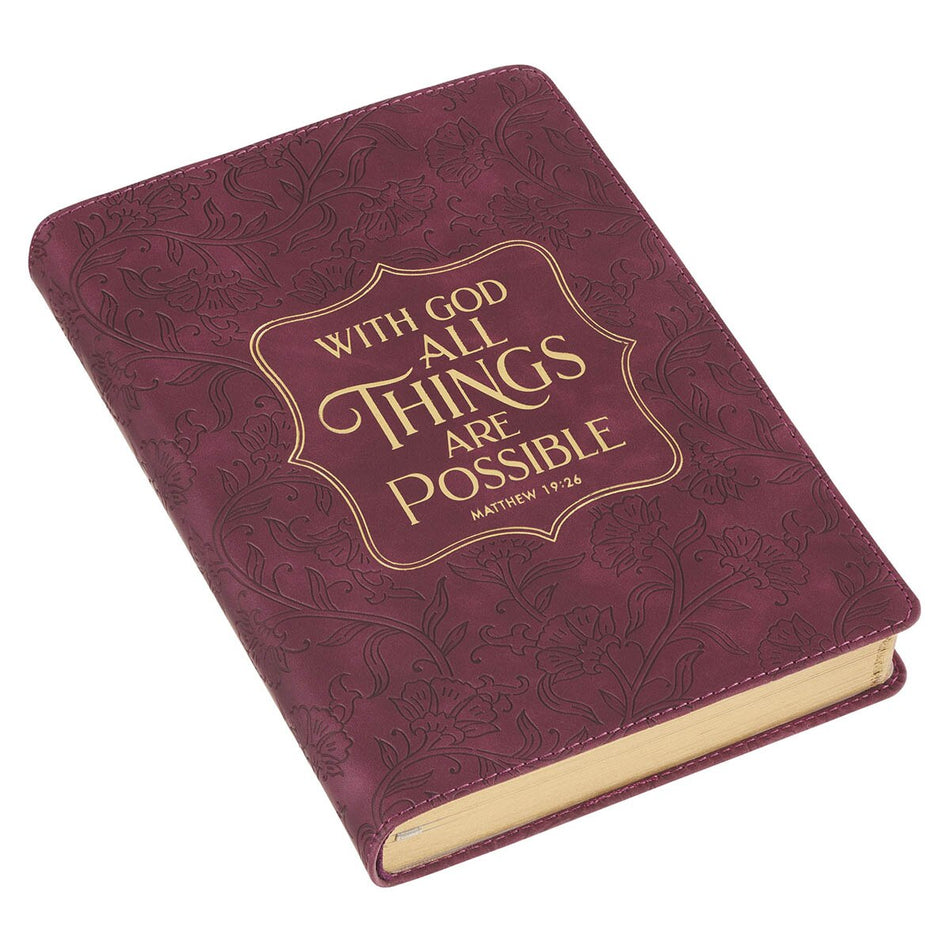 Things Are Possible Burgundy Faux Leather Classic Journal - Matthew 19:26 by Christian Art Gifts, product view 2