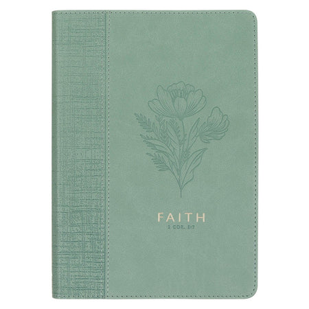 Faith Teal Floral Faux Leather Classic Journal - 2 Corinthians 5:7 by Christian Art Gifts