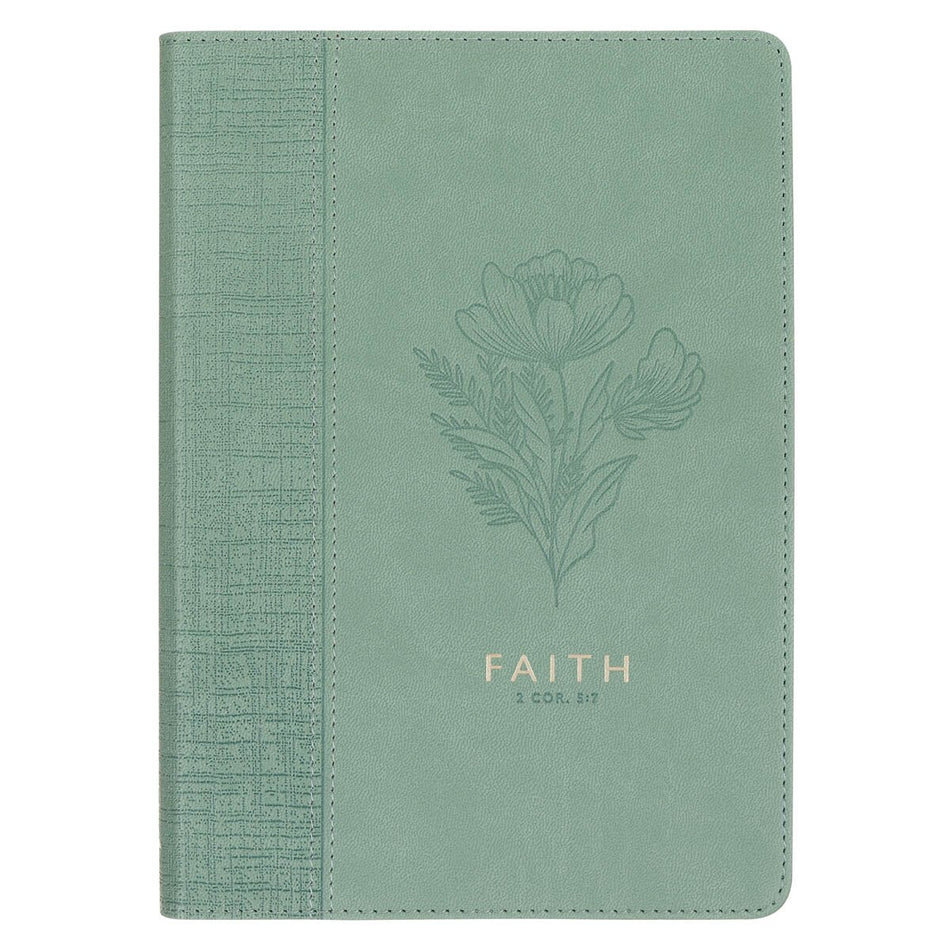 Faith Teal Floral Faux Leather Classic Journal - 2 Corinthians 5:7 by Christian Art Gifts