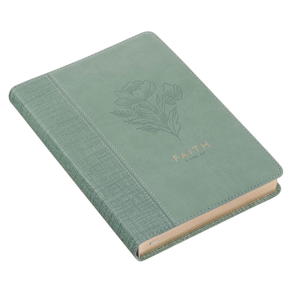 Faith Teal Floral Faux Leather Classic Journal - 2 Corinthians 5:7 by Christian Art Gifts, product view 2