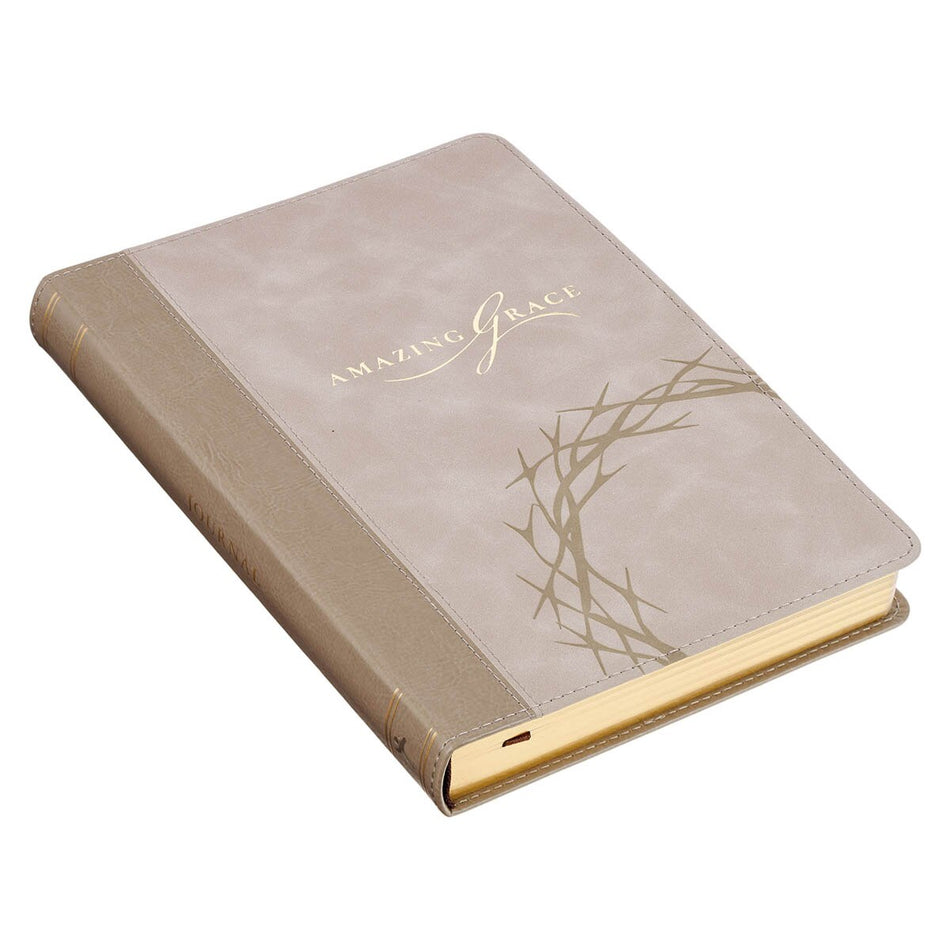 Amazing Grace Taupe Crown of Thorns Classic Faux Leather Journal - Isaiah 53:5 by Christian Art Gifts, product view 2