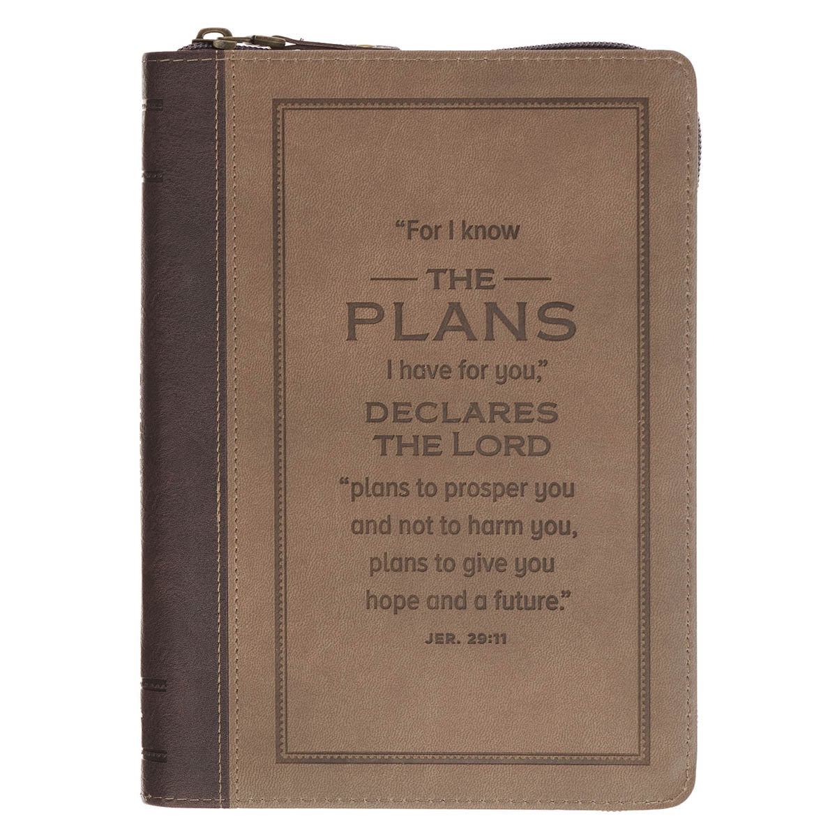 The Plans Cocoa Brown and Taupe Faux Leather Classic Journal with Zipper Closure - Jeremiah 29:11 by Christian Art Gifts