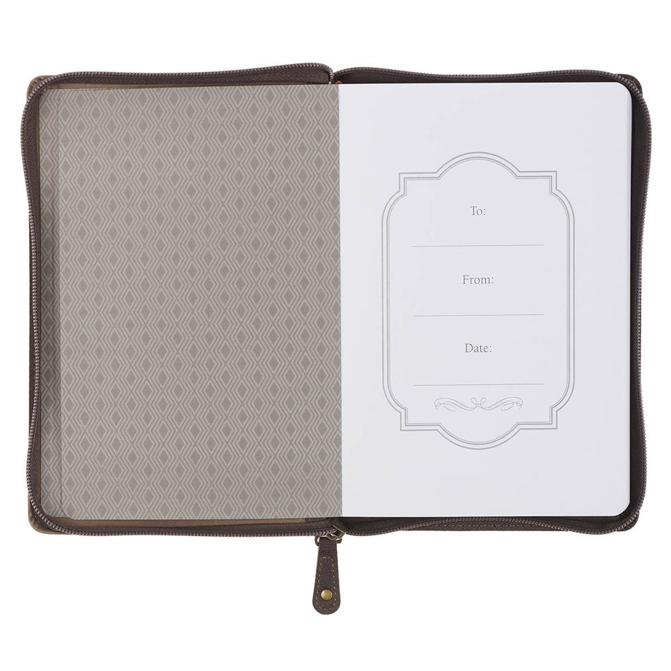 The Plans Cocoa Brown and Taupe Faux Leather Classic Journal with Zipper Closure - Jeremiah 29:11, product view 2
