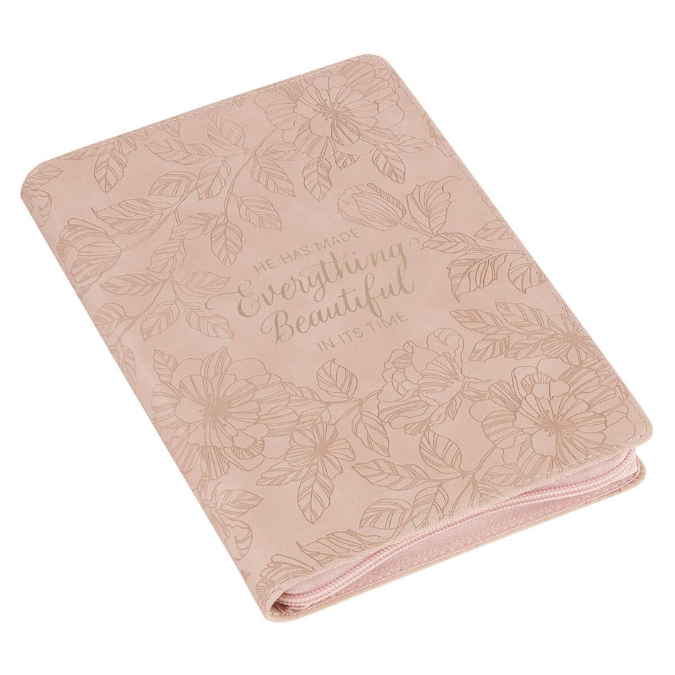 Everything Beautiful Blush Floral Faux Leather Journal with Zipper Closure - Ecclesiastes 3:11, product view 2