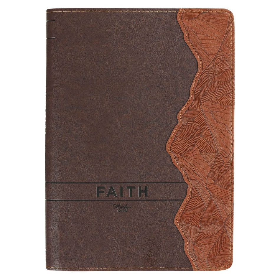 Faith Chestnut Brown Faux Leather Classic Journal with Zipper Closure - Matthew 17:20 by Christian Art Gifts