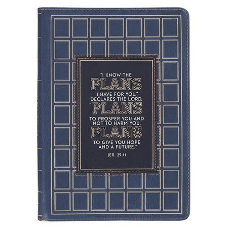 The Plans Modern Blue Grid Classic Journal with Zipper Closure - Jeremiah 29:11 by Christian Art Gifts