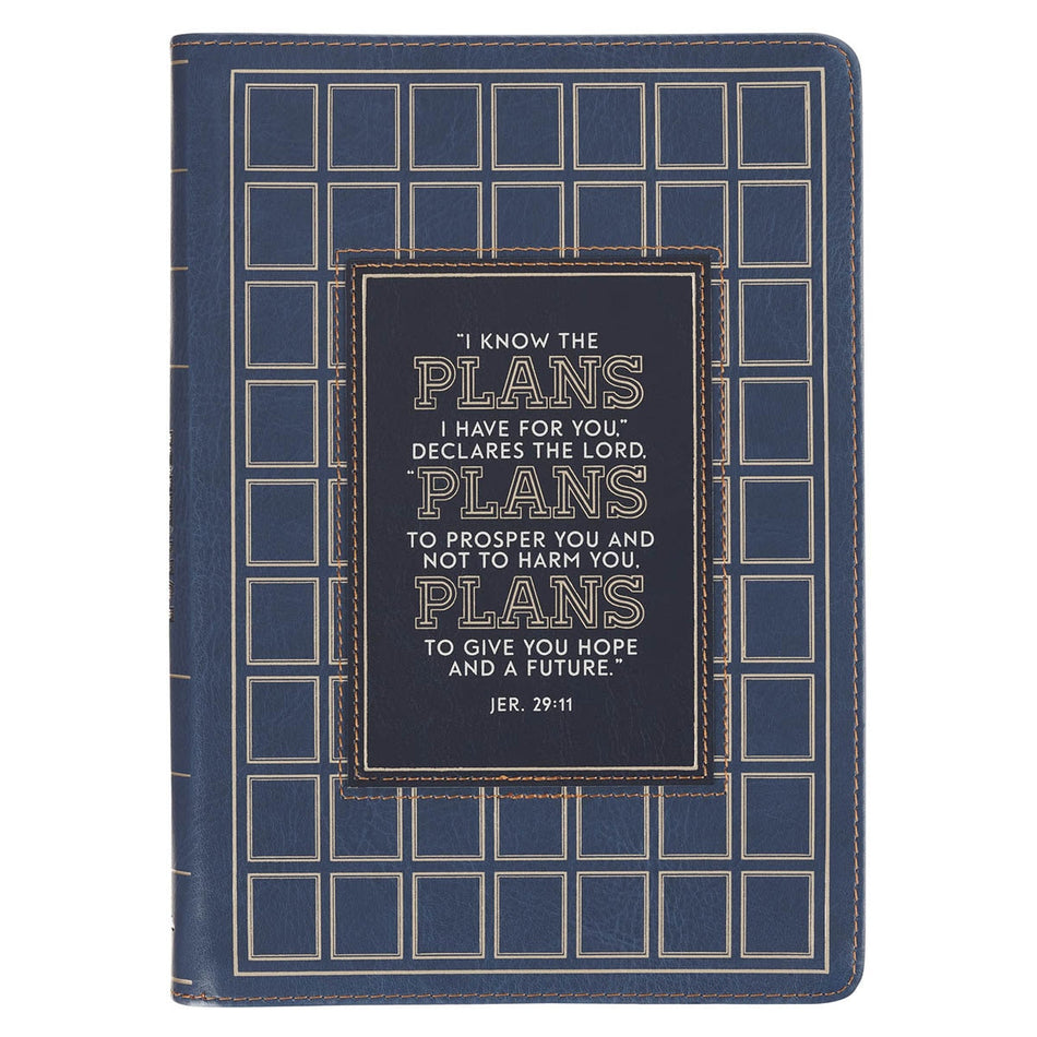 The Plans Modern Blue Grid Classic Journal with Zipper Closure - Jeremiah 29:11 by Christian Art Gifts