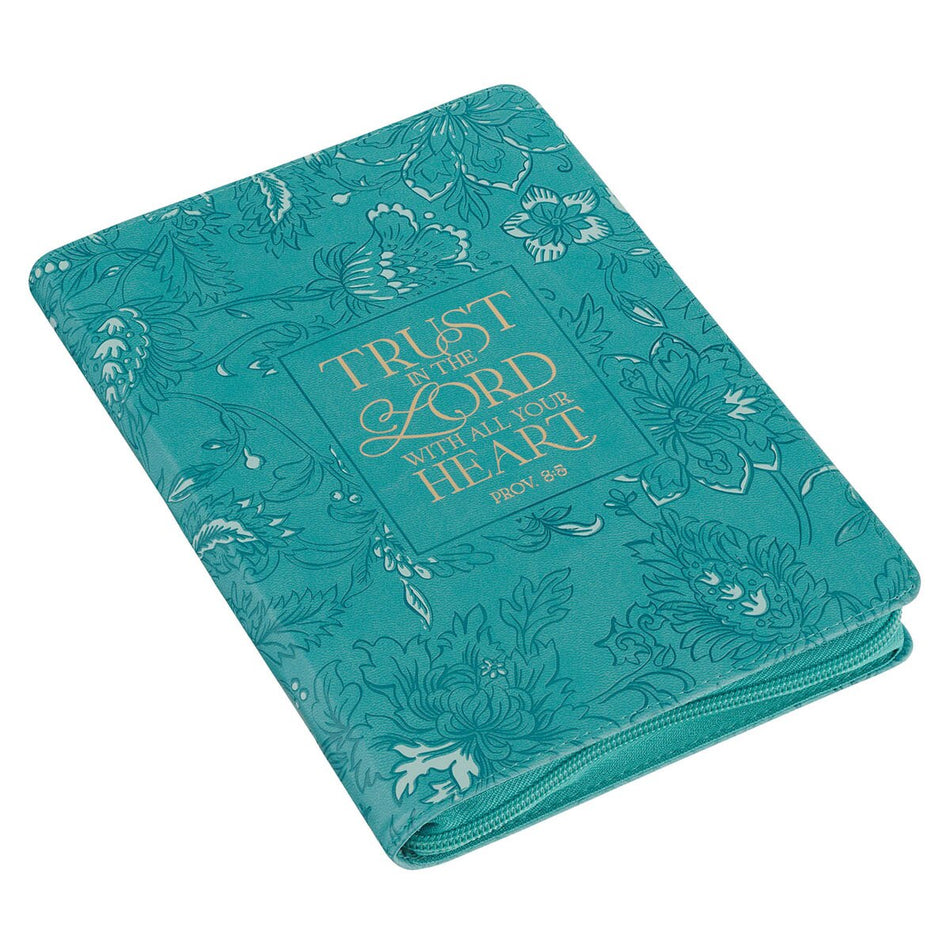 Trust in the Lord Teal Floral Faux Leather Journal with Zipper Closure - Proverbs 3:5 by Christian Art Gifts, product view 2