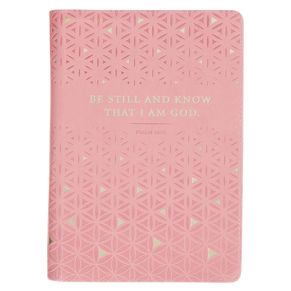 Be Still and Know Geometric Pink Faux Leather Journal with Zipper Closure - Psalm 46:10 by Christian Art Gifts