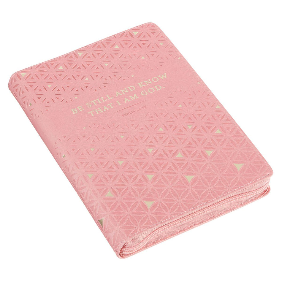 Be Still and Know Geometric Pink Faux Leather Journal with Zipper Closure - Psalm 46:10, product view 2