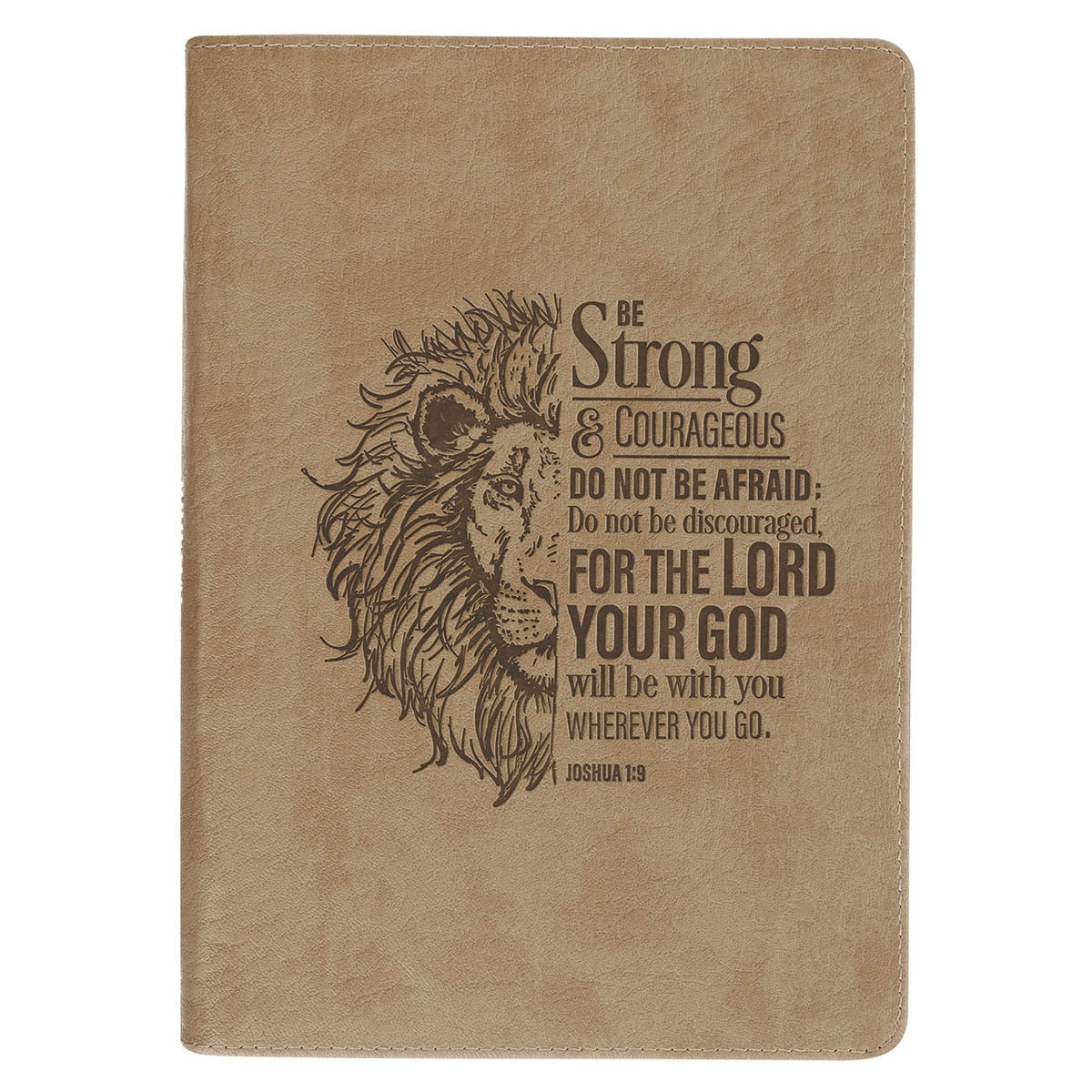 Be Strong and Courageous Lion Tan Faux Leather Journal with Zipper Closure - Joshua 1:9 by Christian Art Gifts
