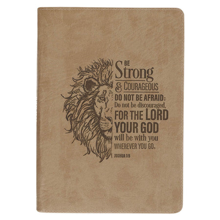 Be Strong and Courageous Lion Tan Faux Leather Journal with Zipper Closure - Joshua 1:9 by Christian Art Gifts