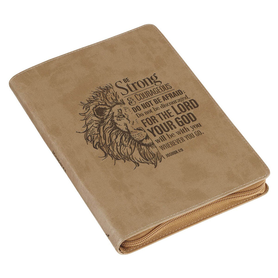 Be Strong and Courageous Lion Tan Faux Leather Journal with Zipper Closure - Joshua 1:9, product view 2
