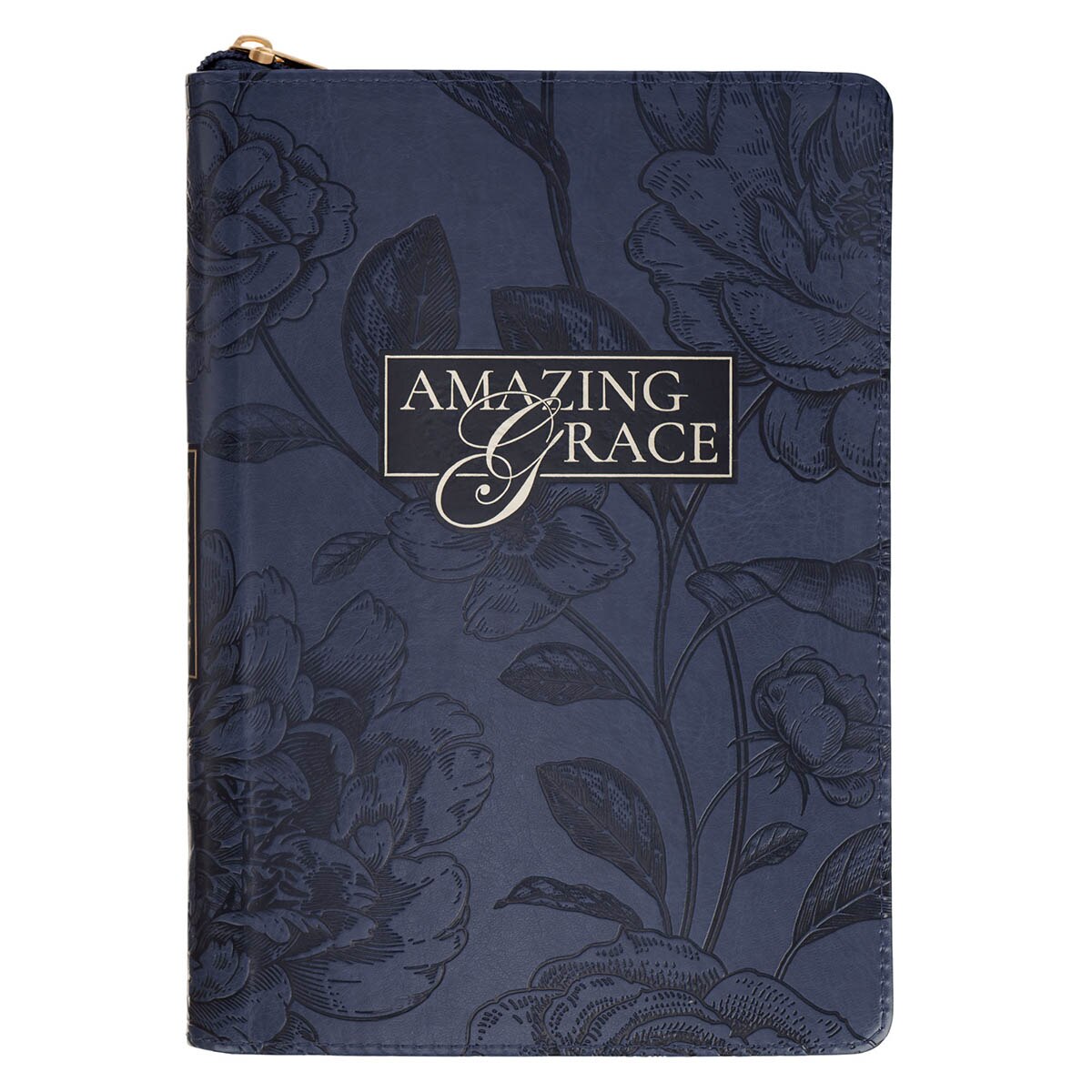 Amazing Grace Navy Blue Floral Faux Leather Classic Journal Zipper Closure by Christian Art Gifts