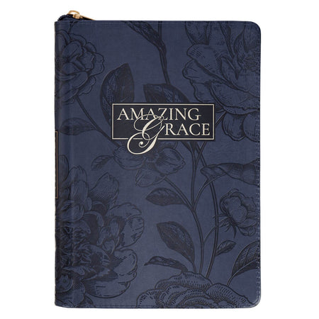 Amazing Grace Navy Blue Floral Faux Leather Classic Journal Zipper Closure by Christian Art Gifts