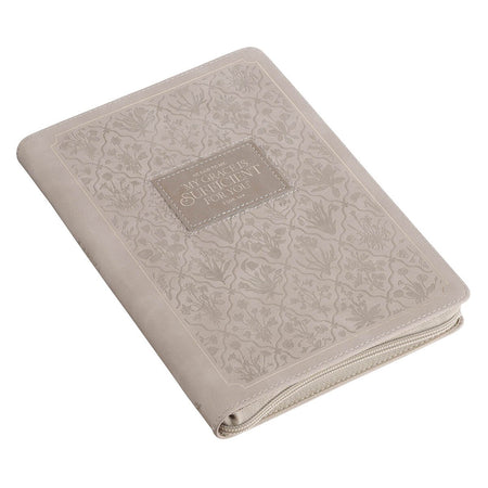 Sufficient Grace Taupe Faux Leather Classic Journal with Zipper Closure - 2 Cor 12:9 by Christian Art Gifts, product view 2
