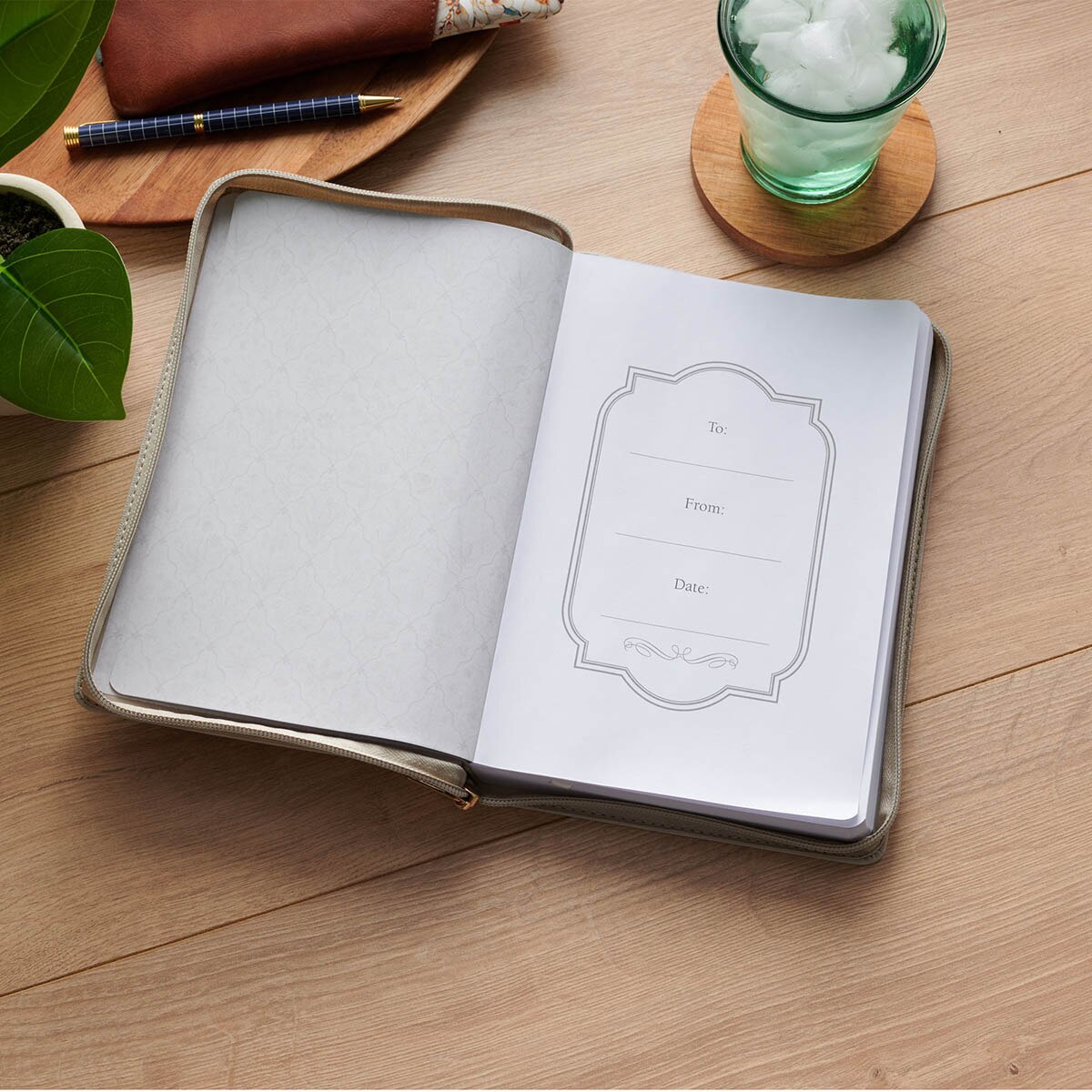 Sufficient Grace Taupe Faux Leather Classic Journal with Zipper Closure - 2 Cor 12:9 by Christian Art Gifts, product view 3