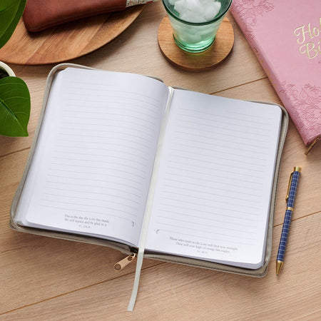 Sufficient Grace Taupe Faux Leather Classic Journal with Zipper Closure - 2 Cor 12:9 by Christian Art Gifts, product view 4