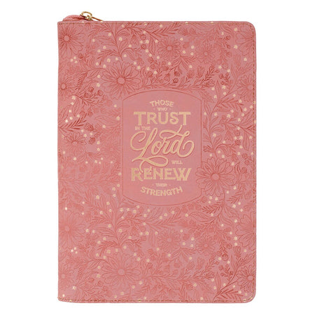 Trust Pink Floral Faux leather Classic Journal with Zipper Closure - Isaiah 40:31 by Christian Art Gifts