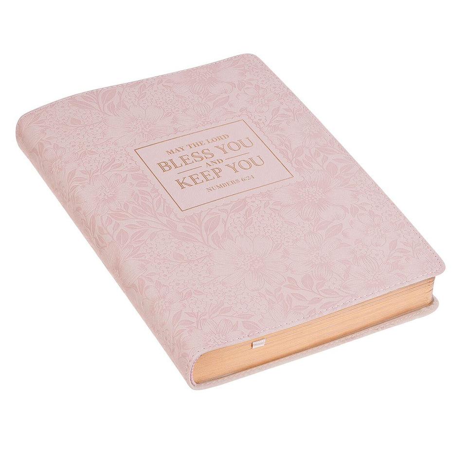 Bless and Keep You Blush Bloom Faux Leather Classic Journal - Numbers 6:24 by Christian Art Gifts, product view 2