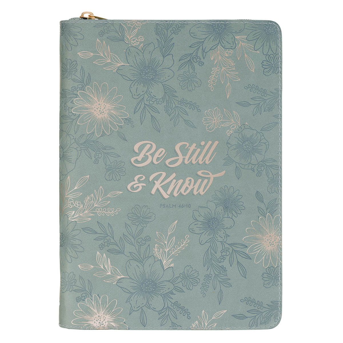 Be Still and Know Teal Floral Faux Leather Classic Journal with Zipper Closure - Psalm 46:10 by Christian Art Gifts