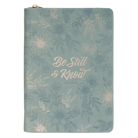 Be Still and Know Teal Floral Faux Leather Classic Journal with Zipper Closure - Psalm 46:10 by Christian Art Gifts