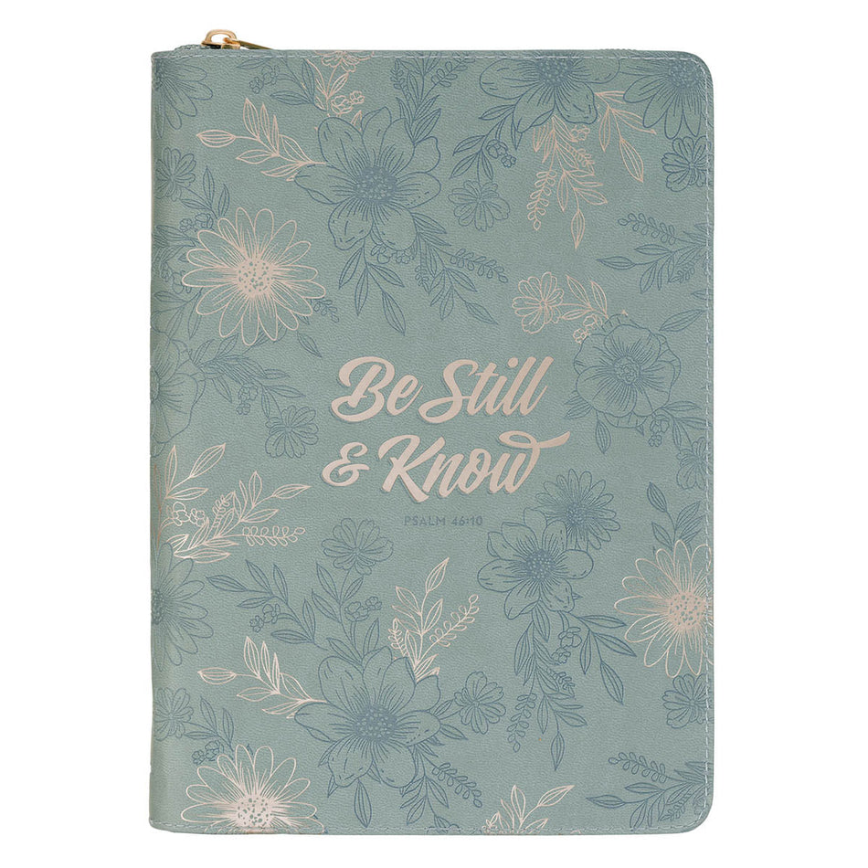 Be Still and Know Teal Floral Faux Leather Classic Journal with Zipper Closure - Psalm 46:10 by Christian Art Gifts