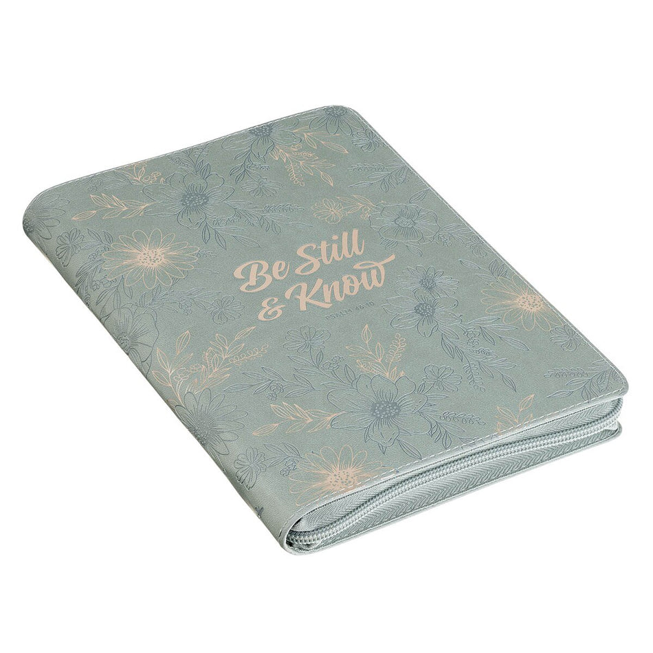 Be Still and Know Teal Floral Faux Leather Classic Journal with Zipper Closure - Psalm 46:10, product view 2