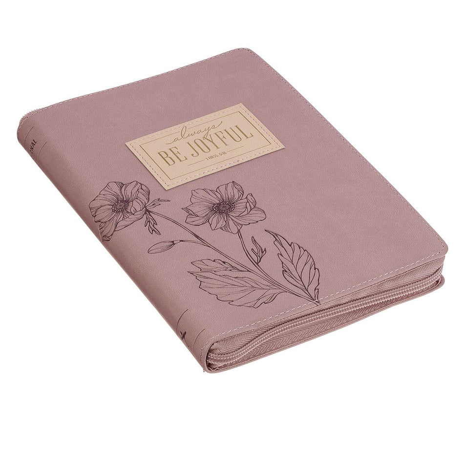 Always Be Joyful Dusty Mauve Faux Leather Classic Journal with Zipper Closure - 1 Thessalonians 5:16, product view 2