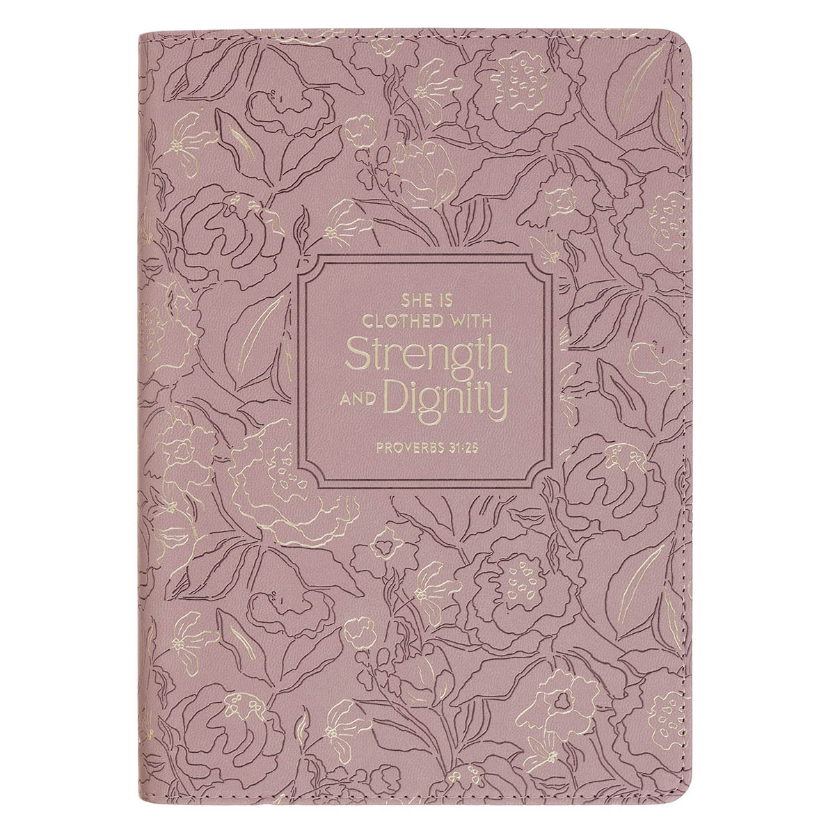 Strength and Dignity Dusty Purple Floral Faux Leather Classic Journal - Proverbs 31:25 by Christian Art Gifts