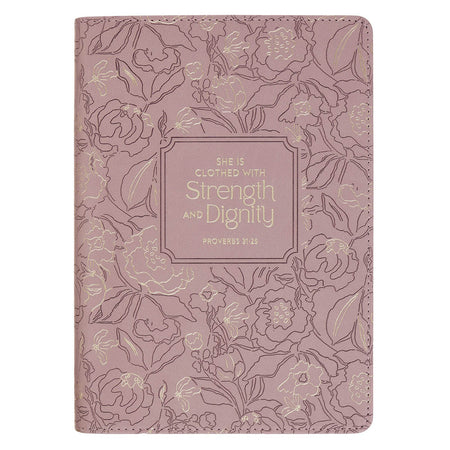 Strength and Dignity Dusty Purple Floral Faux Leather Classic Journal - Proverbs 31:25 by Christian Art Gifts