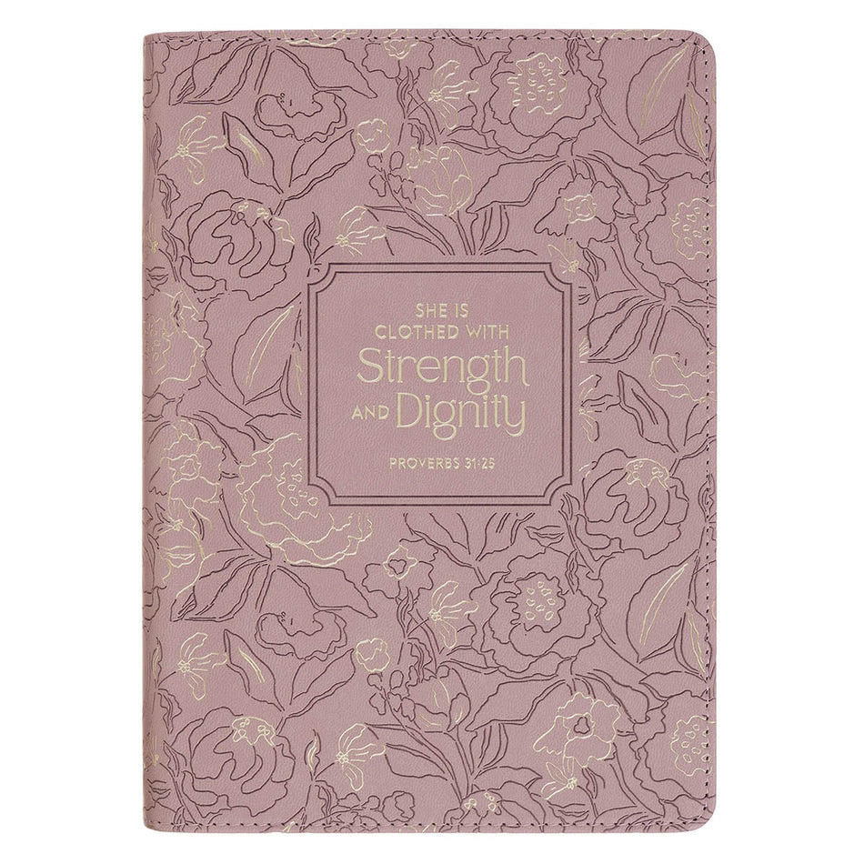 Strength and Dignity Dusty Purple Floral Faux Leather Classic Journal - Proverbs 31:25 by Christian Art Gifts