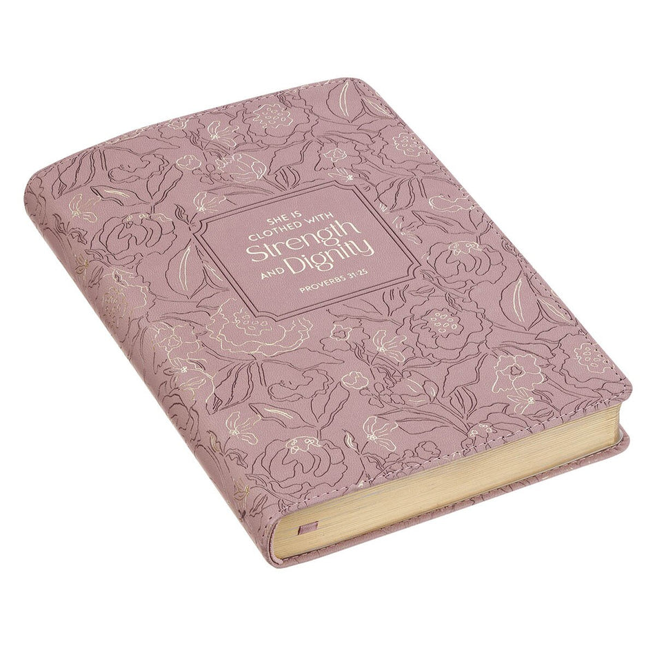 Strength and Dignity Dusty Purple Floral Faux Leather Classic Journal - Proverbs 31:25 by Christian Art Gifts, product view 2