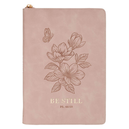 Be Still Pink Floral Faux Leather Classic Journal with Zipper Closure - Psalm 46:10 by Christian Art Gifts
