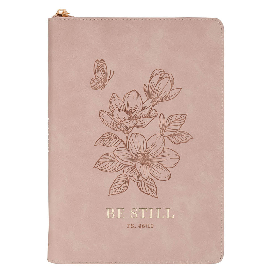 Be Still Pink Floral Faux Leather Classic Journal with Zipper Closure - Psalm 46:10 by Christian Art Gifts