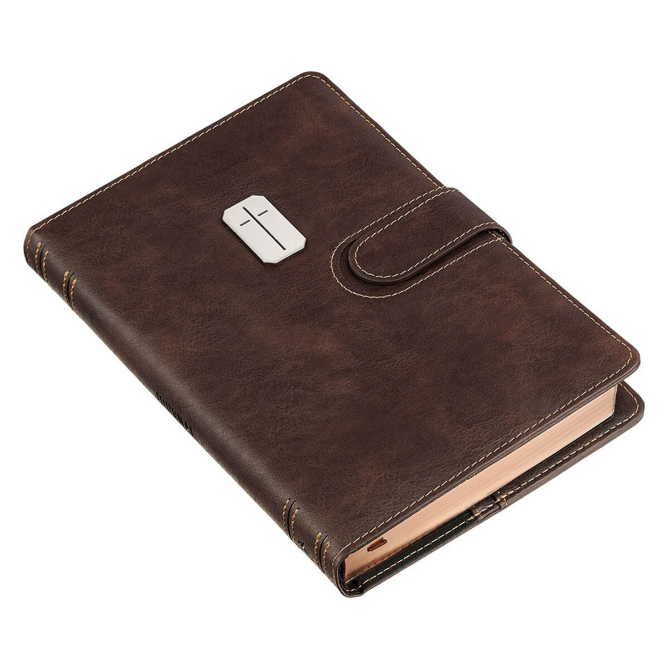Man of God Espresso Brown Faux Leather Journal Cover with Magnetic Closure by Christian Art Gifts, product view 2