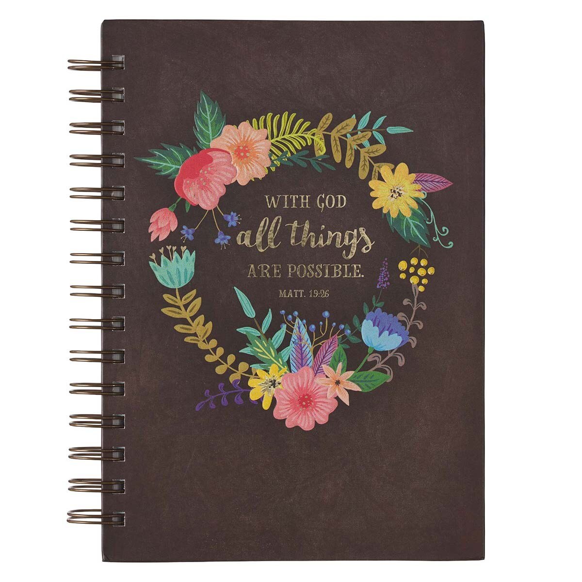 With God All Things Are Possible Colorful Wreath Spiral Journal - Matthew 19:2 by Christian Art Gifts