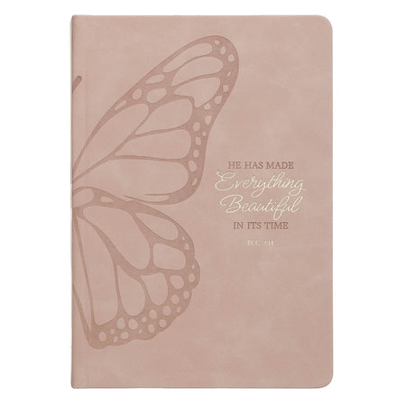 Everything Beautiful Pink Butterfly Faux Leather Hardcover Journal - Ecclesiastes 3:11 by Christian Art Gifts