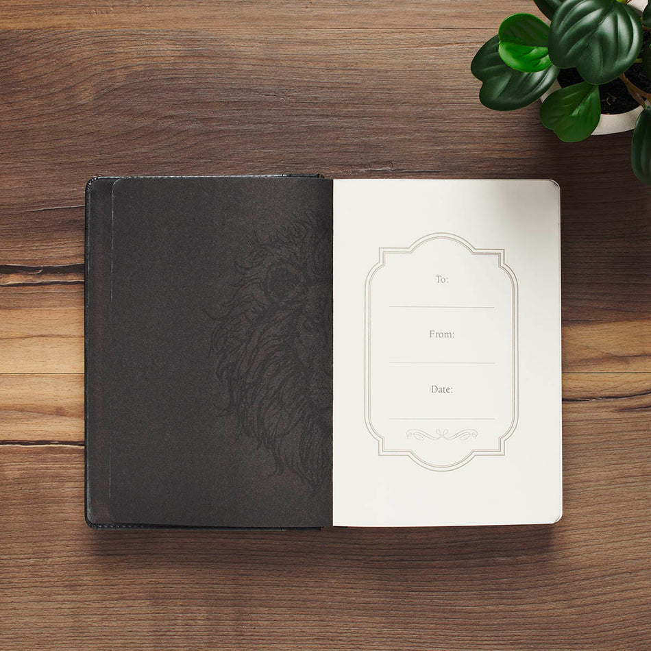 Be Strong & Courageous Black Lion Faux Leather Hardcover Journal - Joshua 1:9 by Christian Art Gifts, product view 2