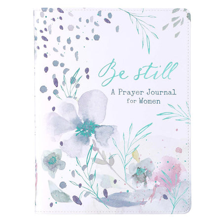 Be Still White Faux Leather Prayer Journal for Women by Christian Art Gifts